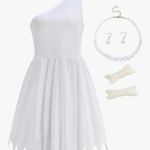White One-Shoulder Dress with Accessories